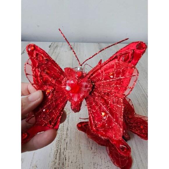 Katherine's collection gingham mini butterfly glitter clip ornament Valentine's - Picture 3 of 10